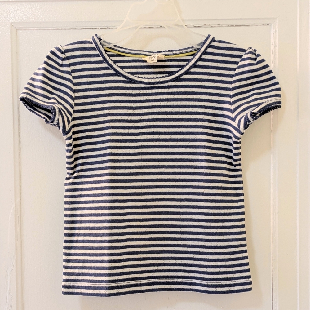 Mini Boden Blue Striped Pointelle Tee